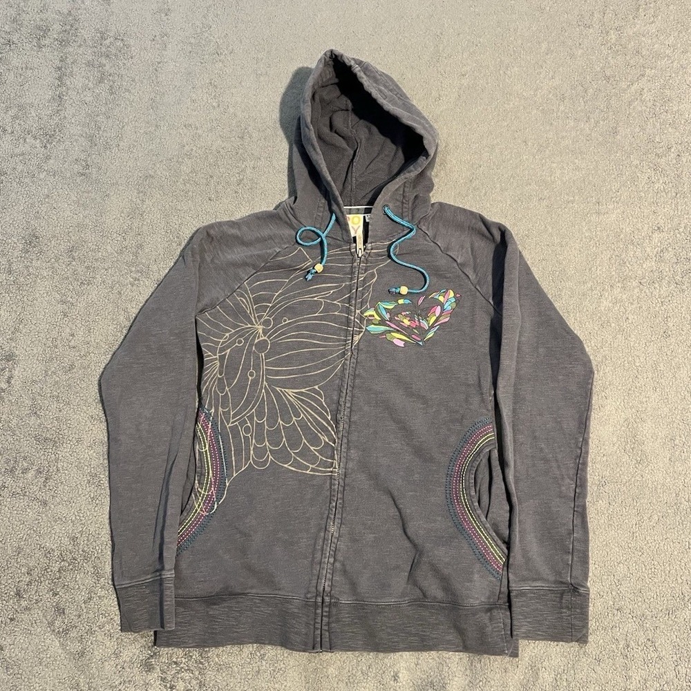 Vintage Y2K ROXY Zip Up Jacket Quicksilver Womens Small Grey Surf Skate Hoodie